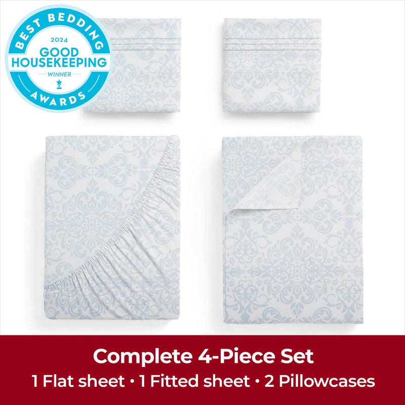 Mellanni Queen Sheets Set - 4 PC Iconic Collection Bedding - Hotel Luxury, Extra Soft, Cooling Bed Sheets - Wrinkle, Fade, Stain Resistant (Queen, Laced Sky Blue) - Image 2